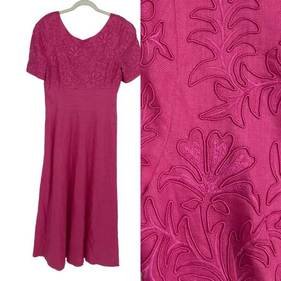 Vintage 80’s Marie St. Claire Midi Dress Size 12 Pink Floral Embroidered Modest - Picture 1 of 11